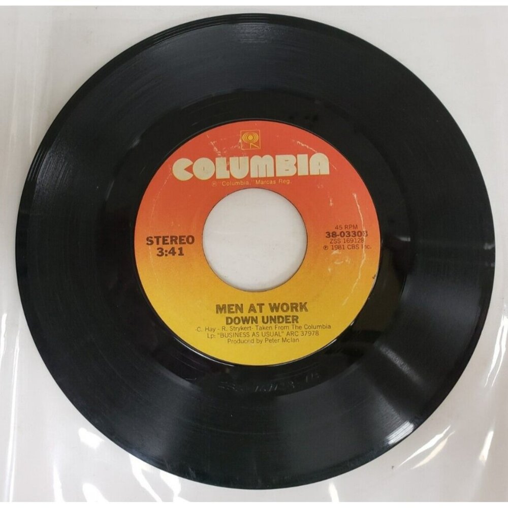 Record 45 RPM Vinyl  Men At Work- Down Under/ Crazy VINTAGE 1981